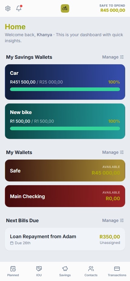 Olive Green Home Dashboard